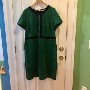 Boden Ponte Knit Green Dress Blue Trim US16R Exposed Zipper
